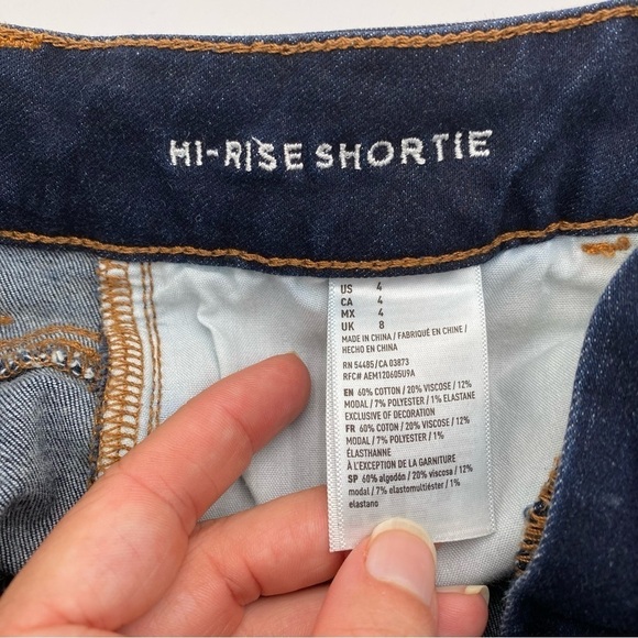 American Eagle Hi Rise Shortie Super Stretch Raw Frayed Hem Denim Jean Shorts 4 - Picture 5 of 5